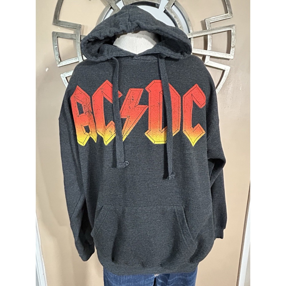 AC DC Hooded Pullover Sweatshirt Hoodie XL Grey Big Logo - Picture 2 of 12